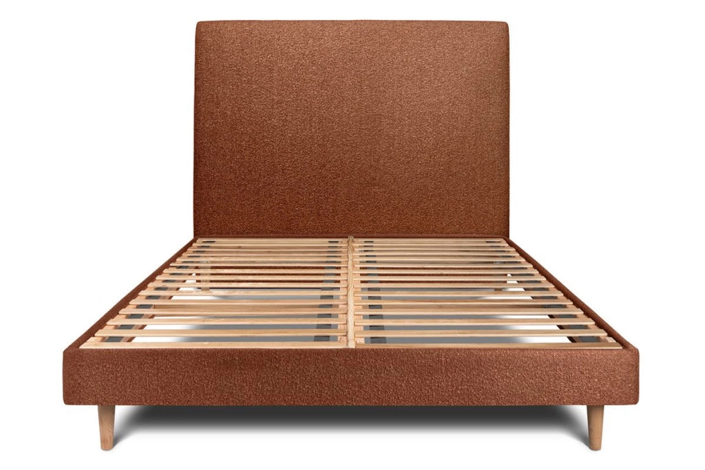 Letto 135x190 cm con testata imbottita - tessuto bouclé