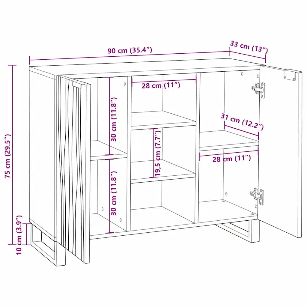 vidaXL Sideboard Bianco 90 x 33 x 75 cm legno massello di mango