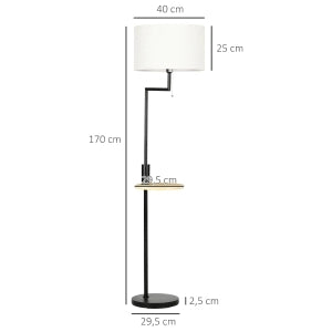 Lampada da terra con tavolino, porta USB e struttura in acciaio, bianco, Ø40 x 168 cm