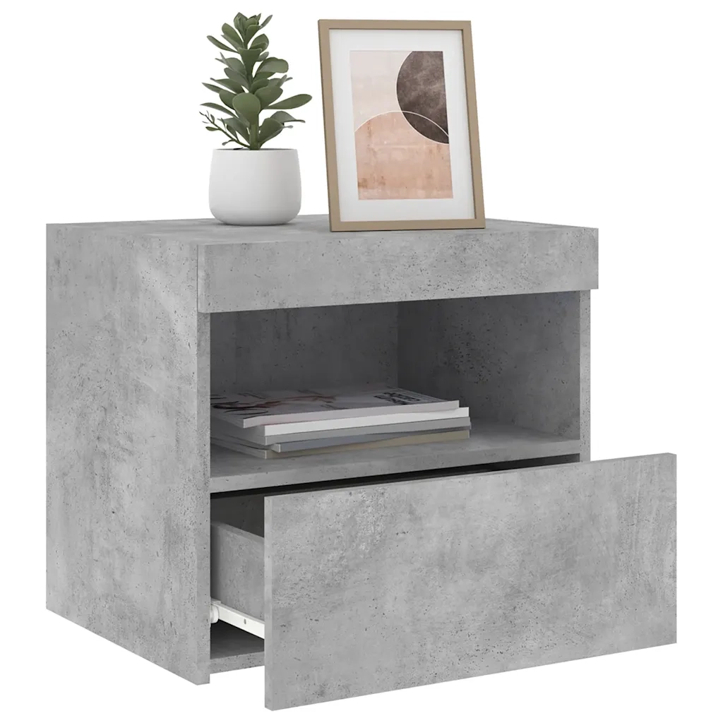Comodino con Luci LED Grigio Cemento 50x40x45 cm 836769