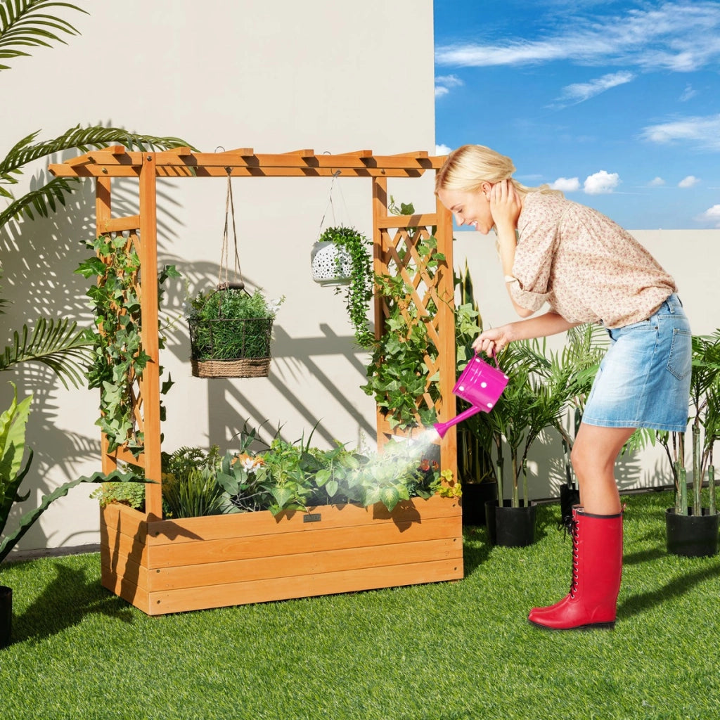 Letto rialzato da giardino con grigliato ad arco, Fioriera in legno da interno esterno Arancione-Fioriere