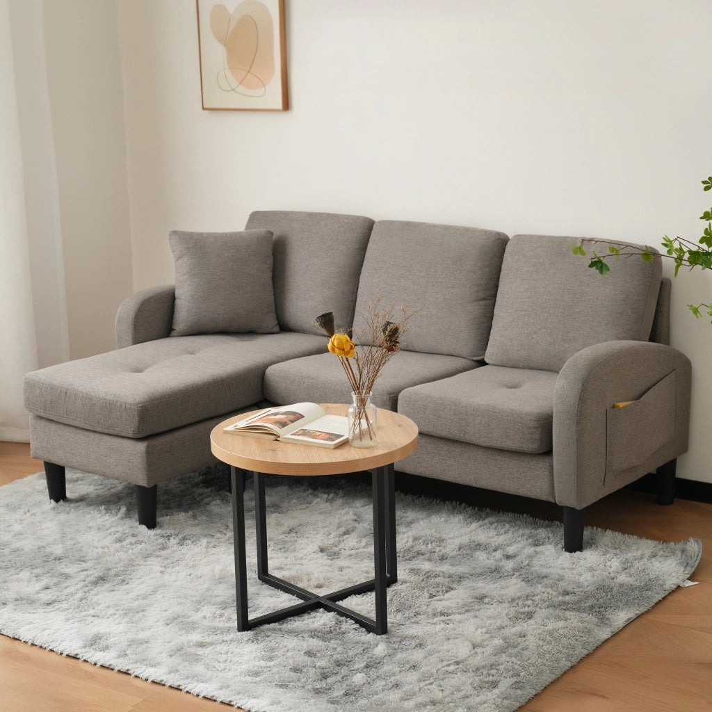 Divano angolare modulare 3 posti con chaise longue reversibile in tessuto grigio scuro