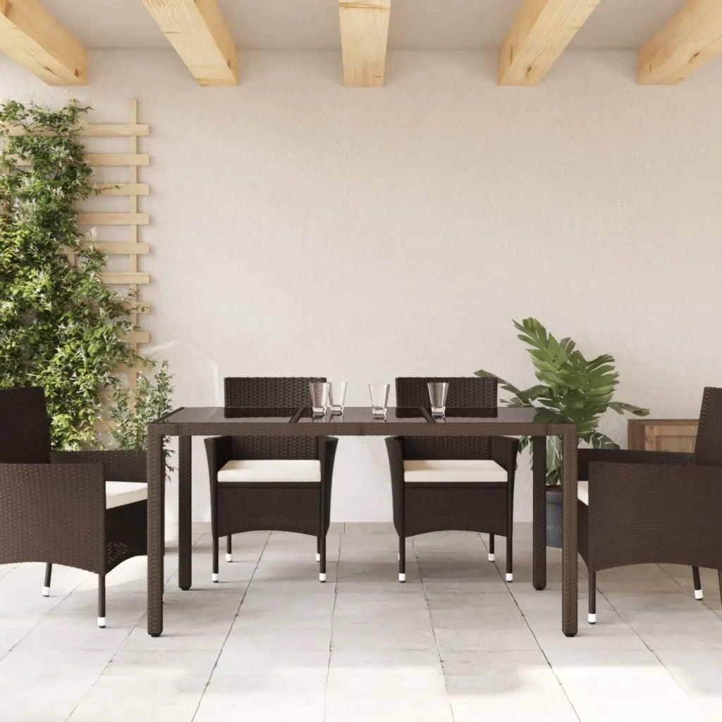 Tavolo Giardino Piano in Vetro Marrone 150x90x75 cm Polyrattan 365590