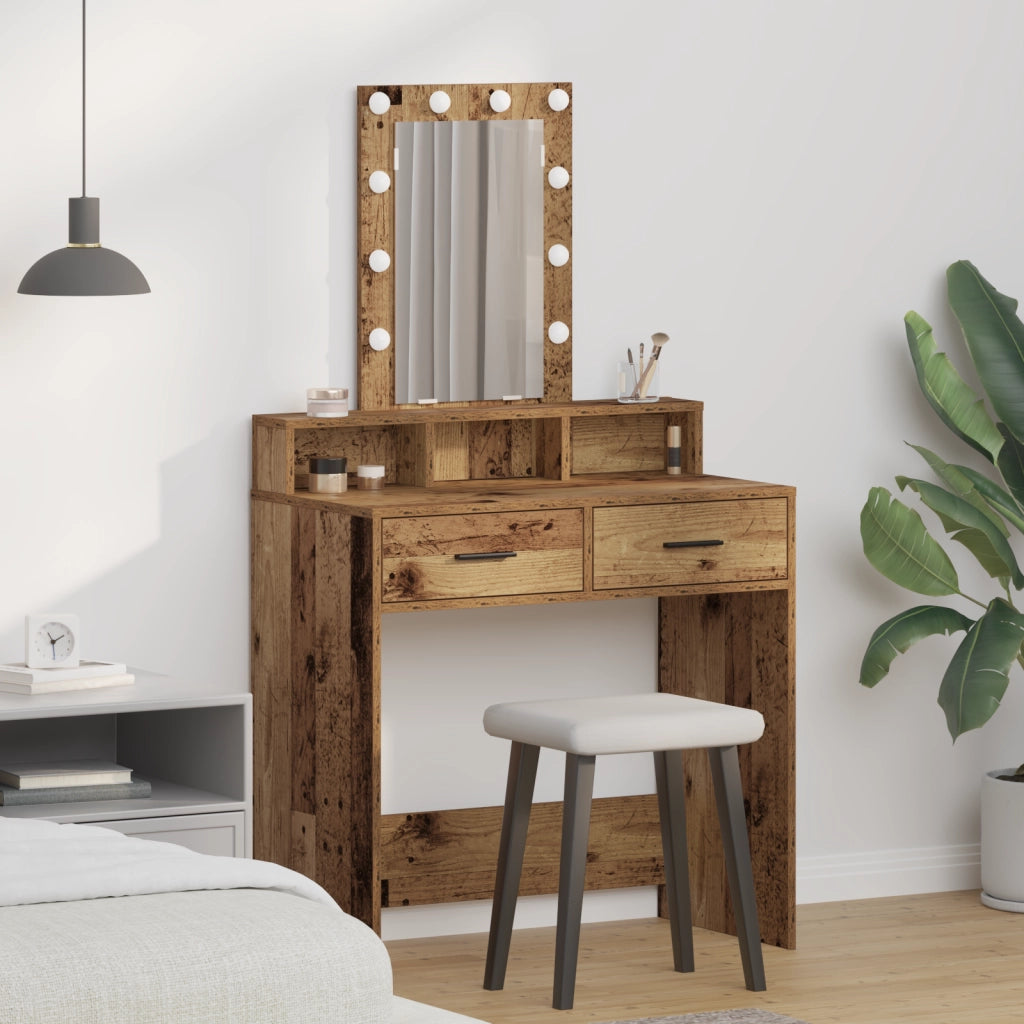 Toeletta con luci LED - Stile legno vintage, 79x41x140 cm