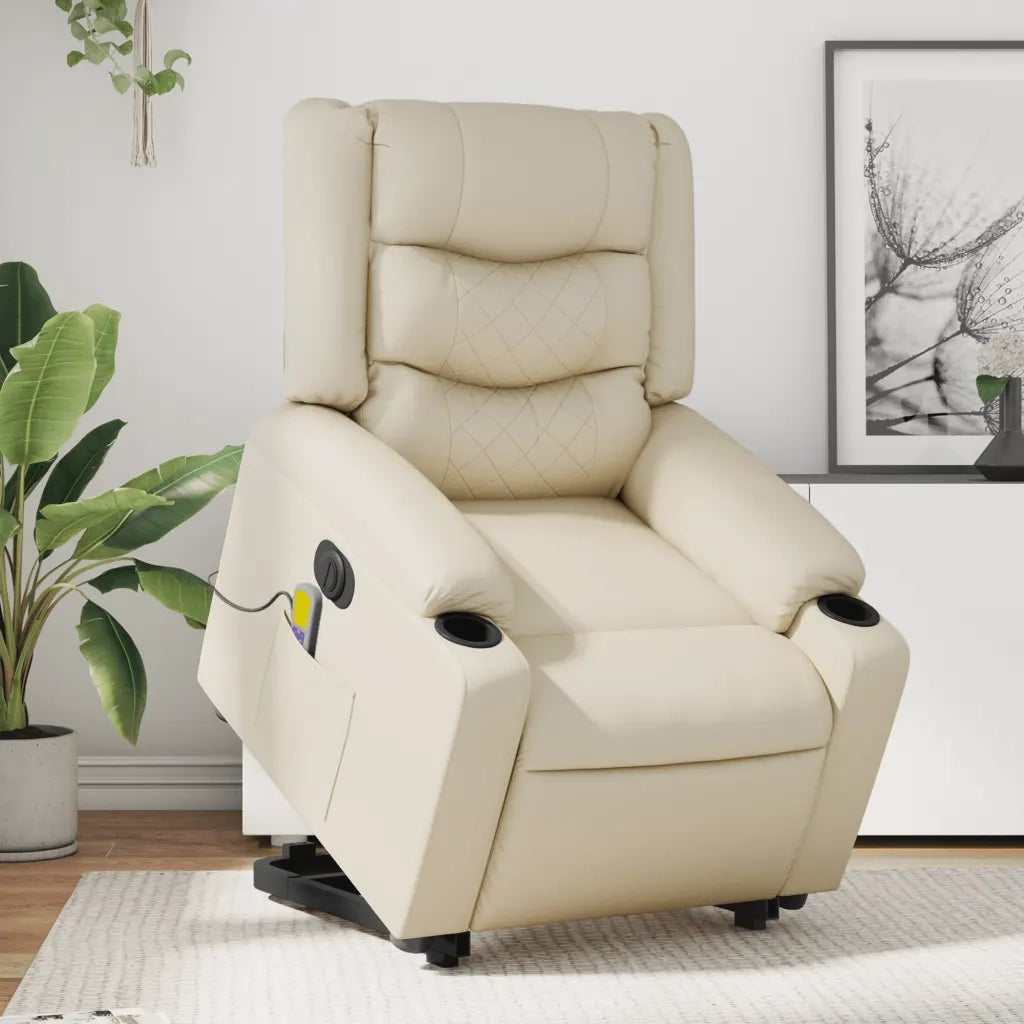 Poltrona Alzapersona Elettrica Reclinabile Crema in Similpelle 3206564