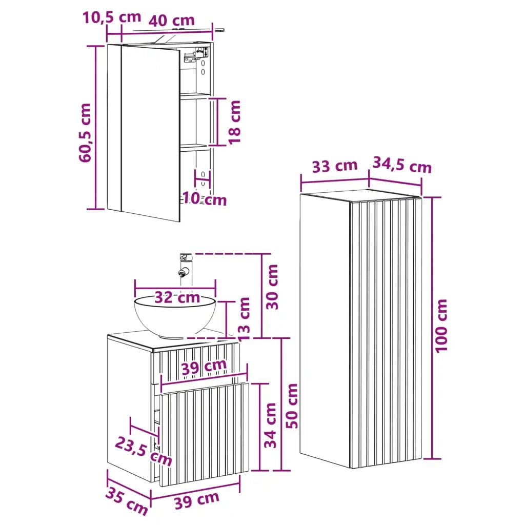 Set di mobili per il bagno 4 pcs Rovere Artigianale 3407462