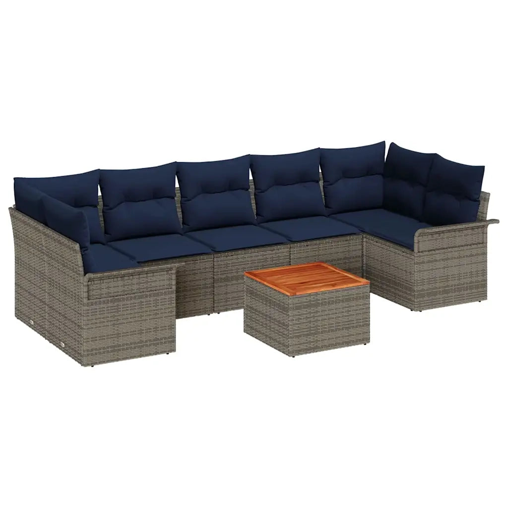 Set Divano da Giardino con cuscino 8 pcs Grigio polyrattan