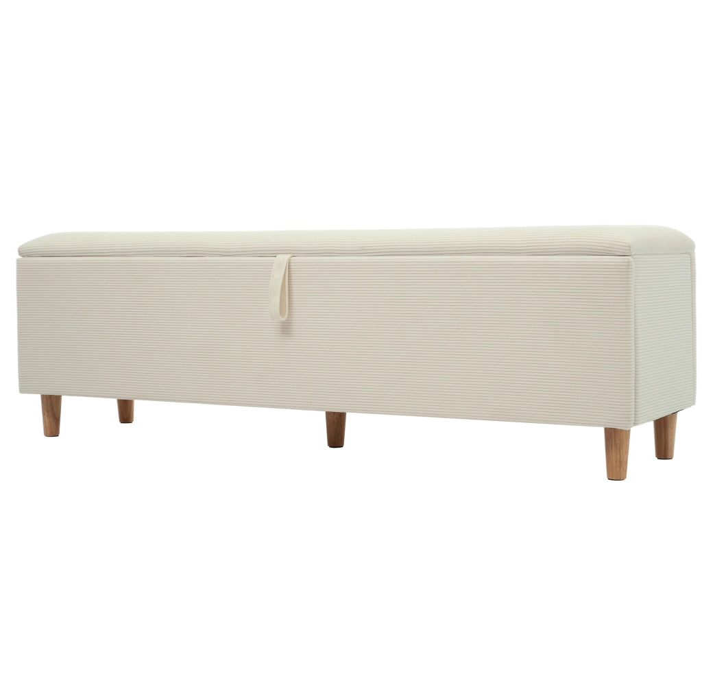 Panca contenitore 175x38x46 cm con spazio di stivaggio idraulico in corduroy e legno beige