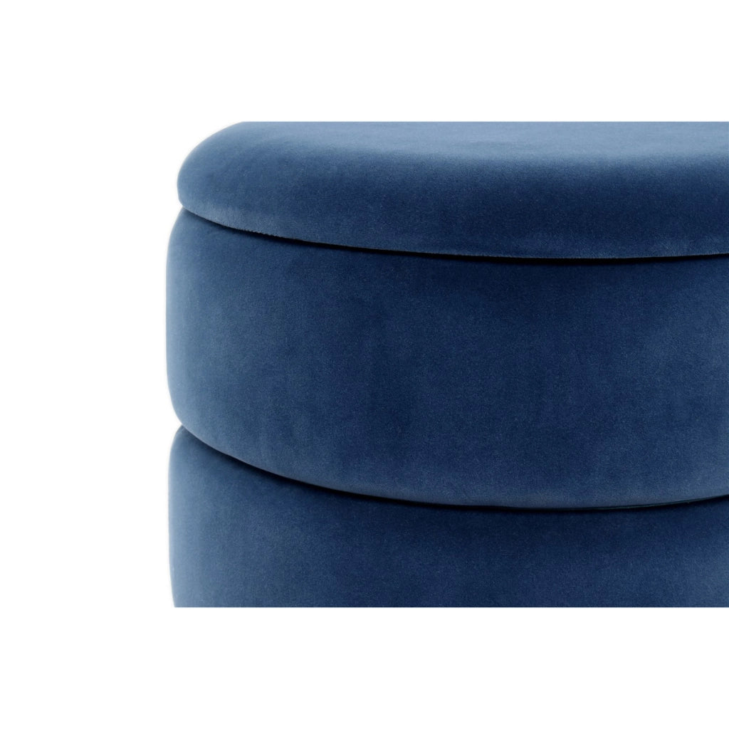 Pouf contenitore Zero in velluto blu e acciaio argento