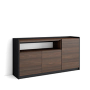 Credenza, Mobile, Cucina, 156x80x37 cm, 3 Porte, grande stoccaggio, Rovere scuro e Nero