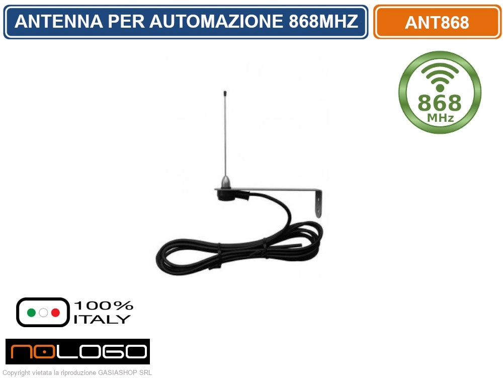 ANTENNA PER AUTOMAZIONE CANCELLI ACCORDATA CON STAFFA IN ACCIAIO 868 MHZ - RG58 3,5M