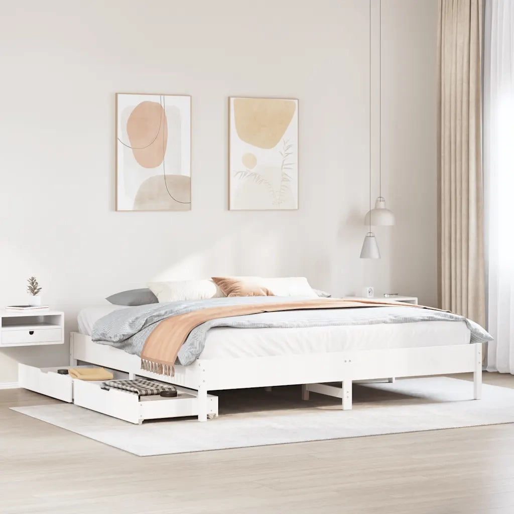 Letto senza Materasso-Struttura Letto Bianco 180x200 cm Legno Massello di Pino 467812
