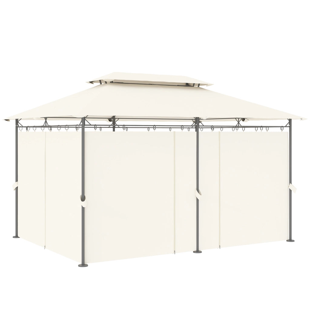 Gazebo da Giardino 3x4 m con Tende Rimovibili. Doppio Tetto e Struttura in Metallo. Crema