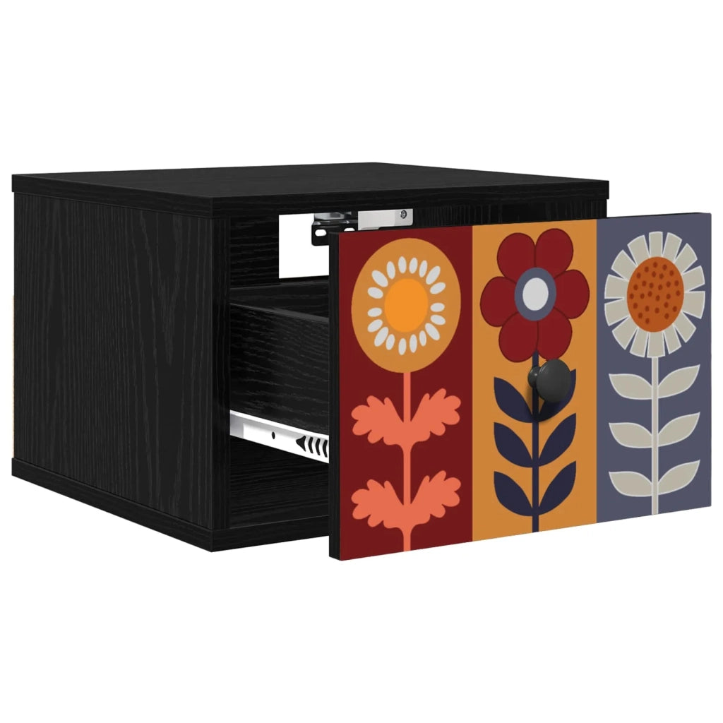 Mobiletto da comodino a parete ESSEN 2 pz Rovere Nero 8007484