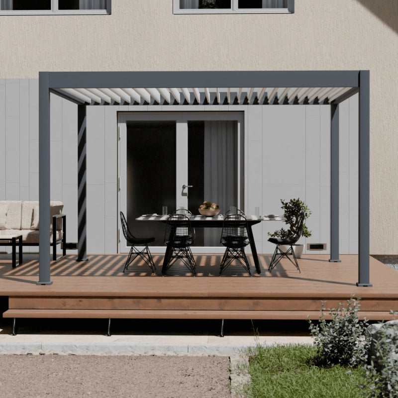Pergola bioclimatica motorizzata OmbrÃ©a ELMO autoportante 3x4M - Antracite/Bianco