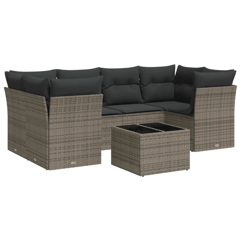Set Divani da Giardino 7 pz con Cuscini Grigio in Polyrattan 3249109