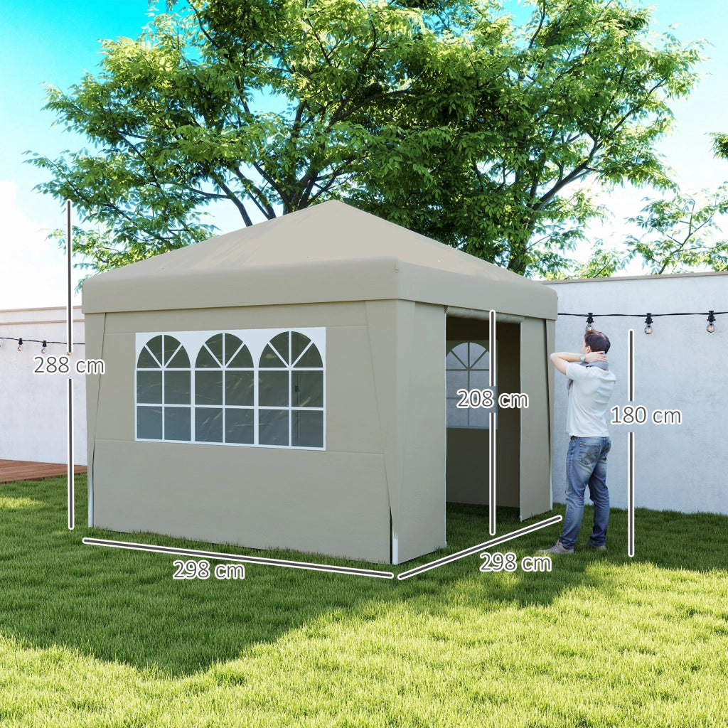 Tendone da giardino pieghevole 3x3x2.75m ¨C zephmum ¨C crema con finestre e pareti laterali