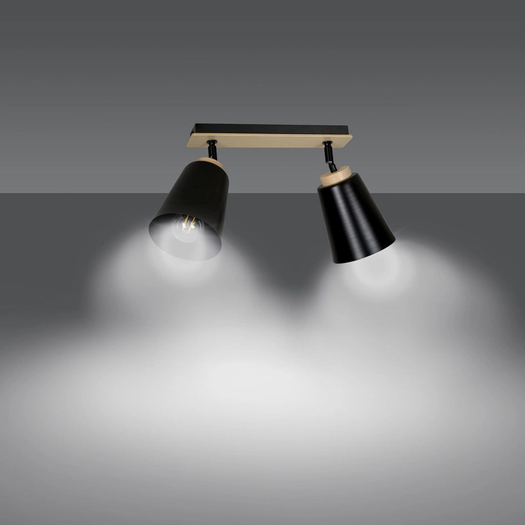 Faretto a soffitto ATLAS in acciaio nero e legno naturale