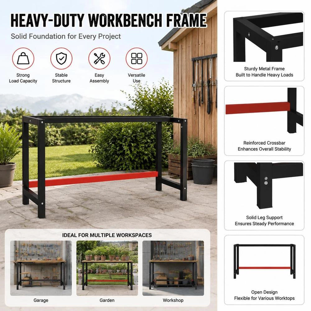 Metal Workbench Frame 150x57x79 Cm Black And Red