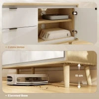 Mobile TV, per televisore fino a 55 pollici, con 2 ante lucide e 2 cassetti silenziosi, 120 x 35 x 50 cm, Bianco