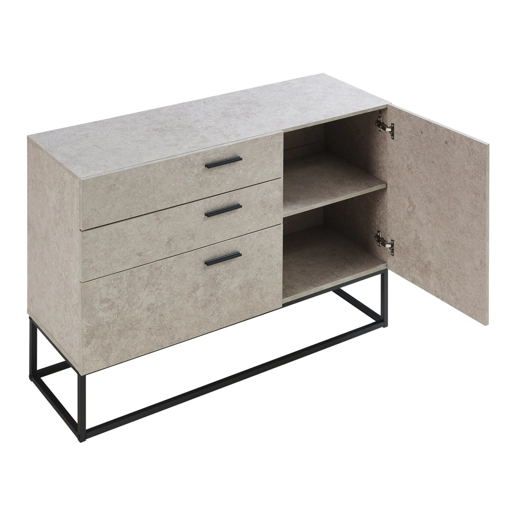 Comò Lavangen con Anta e 3 Cassetti 75 x 100 x 35 cm Nero / Effetto Cemento Chiaro [en.casa]