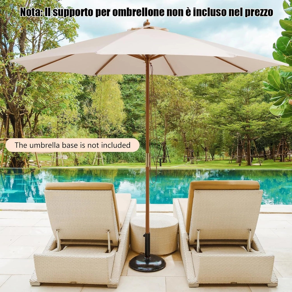 Ombrellone da Giardino 300 x 300 cm, Ombrellone Pieghevole con 8 Stecche di Bambù, 3 Altezze Regolabili, Ombrellone da Parasole Impermeabile, per Giardino Cortile Piscina (Beige)