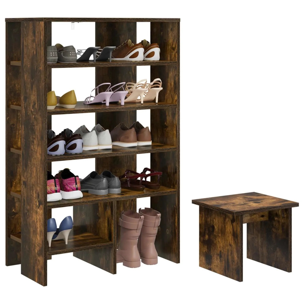 Mobile per scarpe 2 pz-Set di 2 Scarpiera Rovere fum¨¦ Legno multistrato