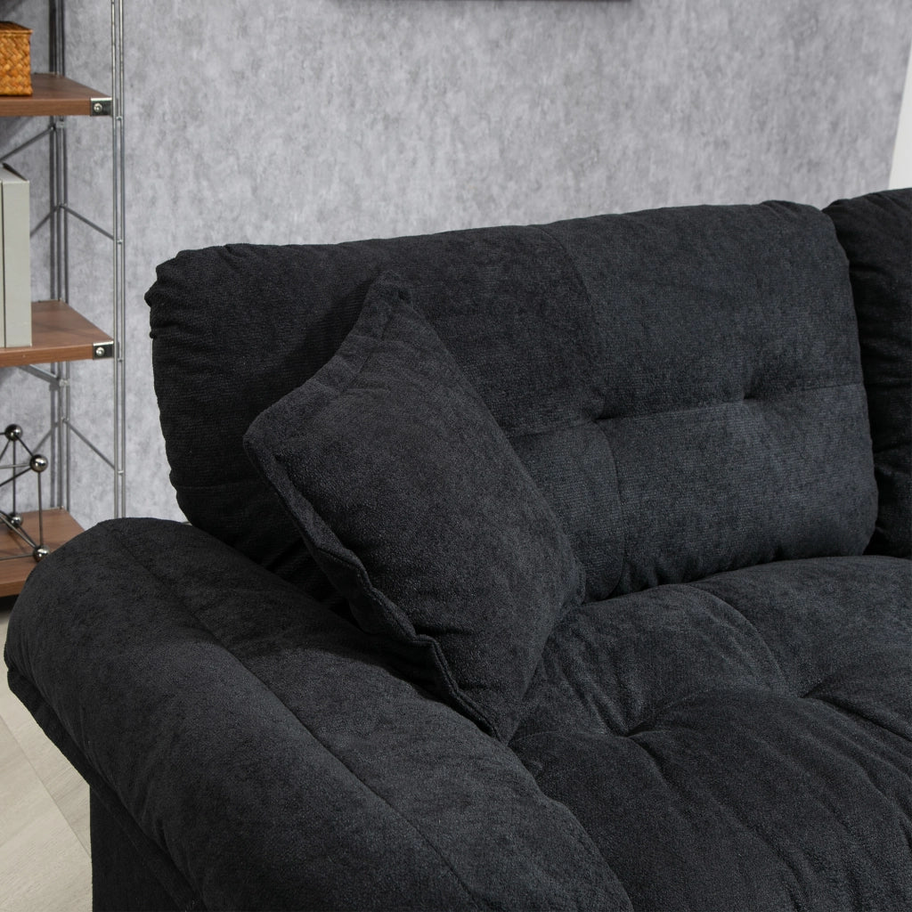Divano diritto in chenille con cuscini a doppio strato e seduta profonda nero 214 × 89 × 93 cm