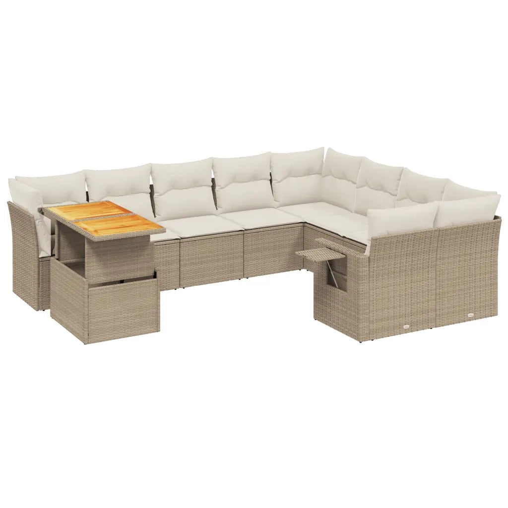 Set Divano da Giardino 10 pz con Cuscini Beige in Polyrattan