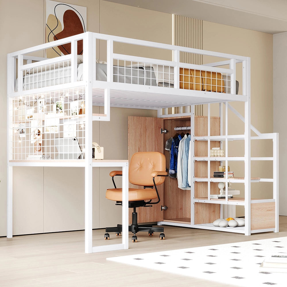 Letto a soppalco - Xylo - 140x200 cm bianco con armadio