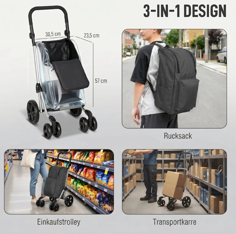 CARRELLO SPESA 3 in 1 46 L con vano termico, pieghevole, grigio scuro