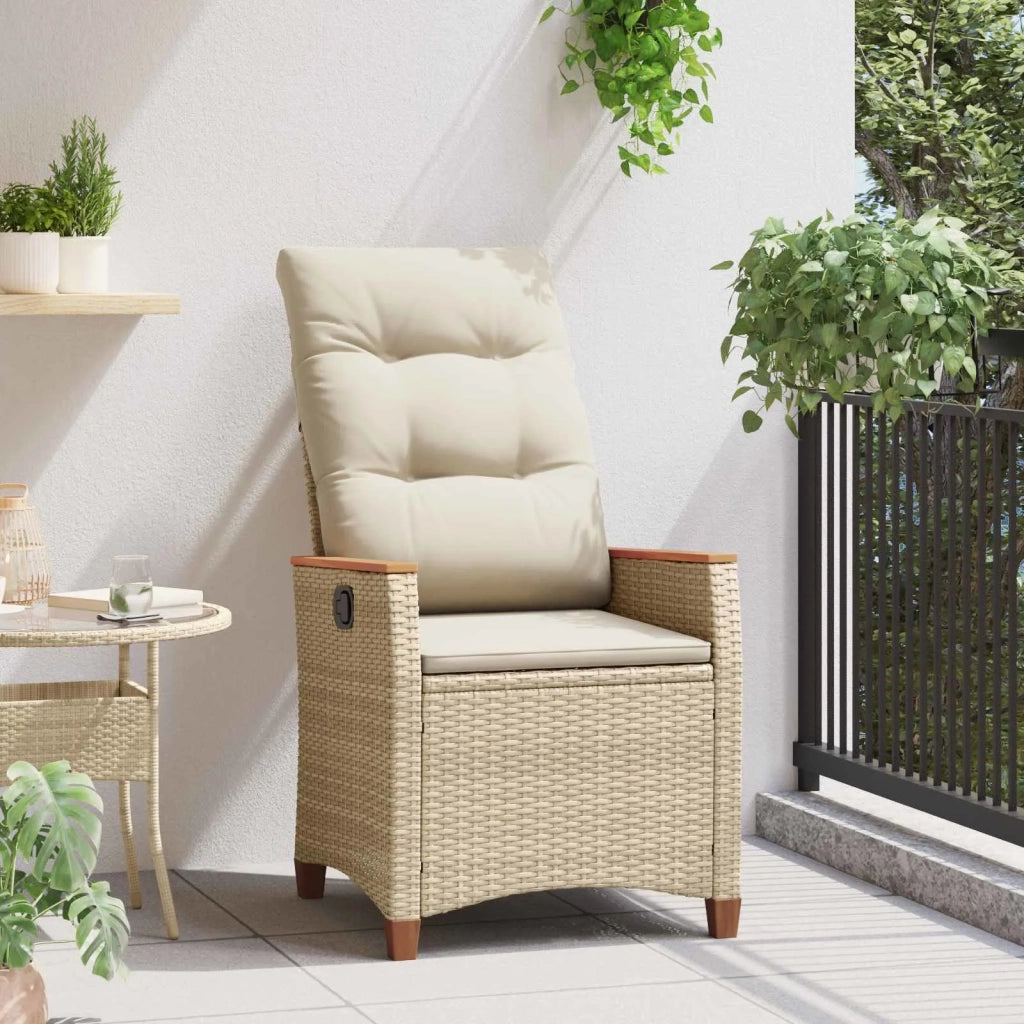 Sedia da Giardino | Sedie da Esterno reclinabile Beige e Crema 64 x 57,5 x 112 cm