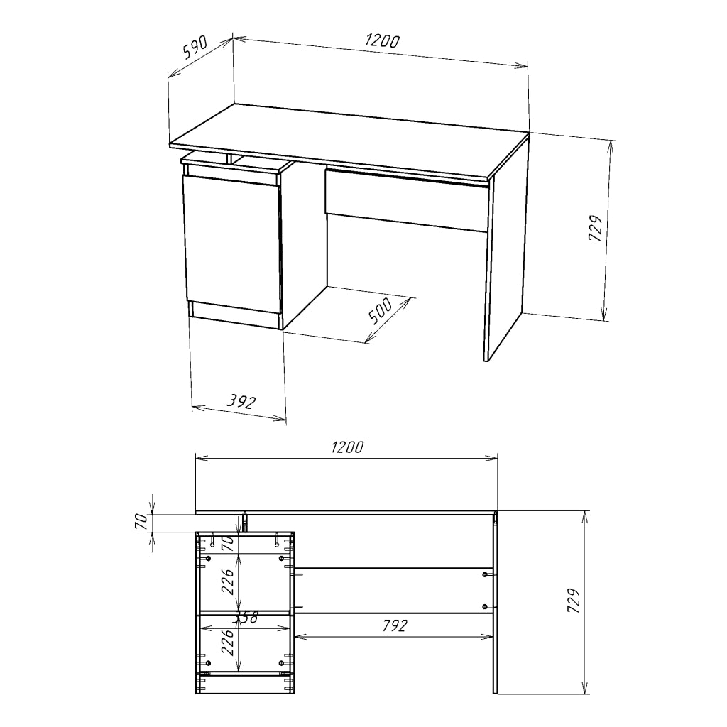 Scrivania SOLA - Capiente - Chiuso - Bianco - Larghezza 120 cm, Altezza 73 cm, Profondit? 59 cm