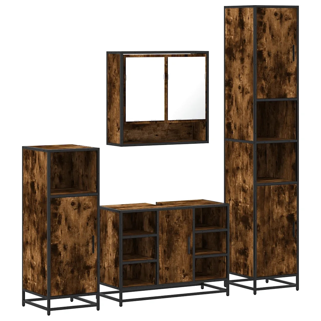 vidaXL Set Mobili da Bagno 4 pz Rovere Fumo in Legno Multistrato