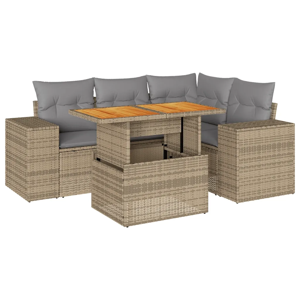 Set Divano da Giardino 5 pz con Cuscini Beige in Polyrattan 3327370