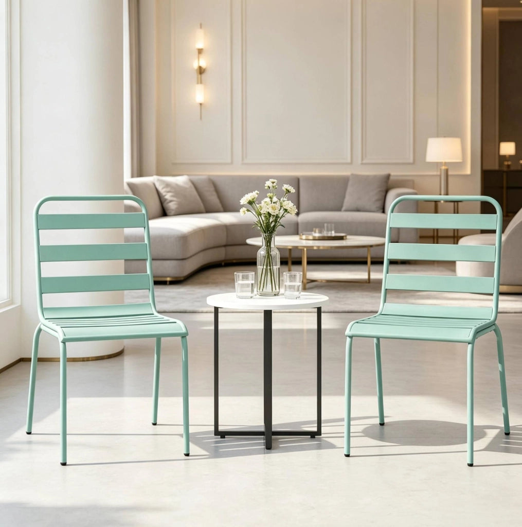 Set di 2 sedie da giardino impilabili in acciaio verde