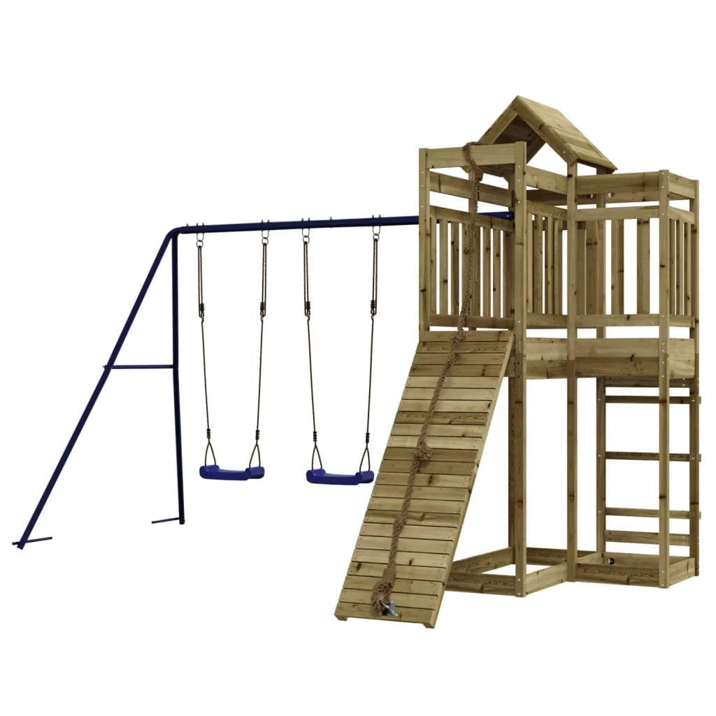 Altalene per parco giochi all'aperto scivolo altalene robuste giochi da giardino 361 x 282 x 238 cm legno di pino impregnato 02_0004780