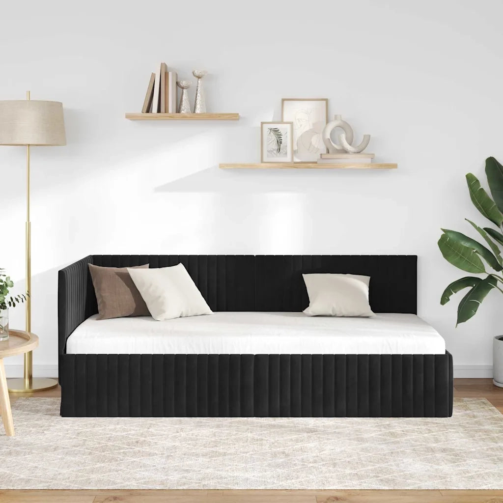 Cornice del letto ad angolo Nero 90 cm x 200 cm Velluto
