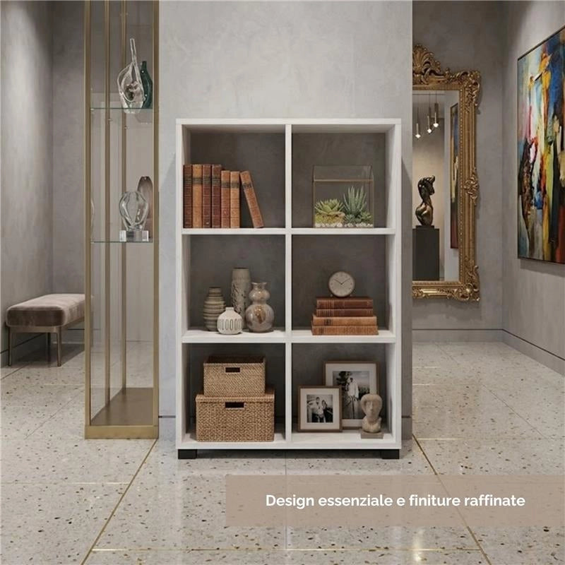 LIBRERIA CUBICA IN LEGNO BIANCO MODERNA CON 6 RIPIANI DIMENSIONI 60X24X98 CM