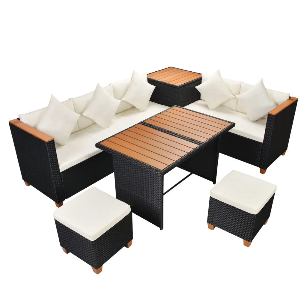 Set Divani da Giardino 7 pz con Cuscini in Polyrattan Nero cod mxl 40730