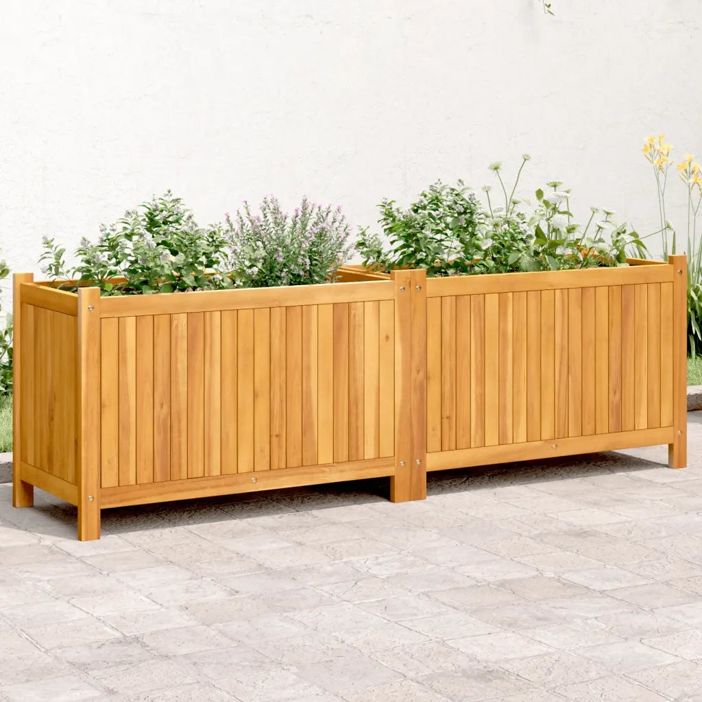 Fioriera | Cassetta per fiori | Vaso Giardino con Rivestimento 153x38,5x50 Massello Acacia