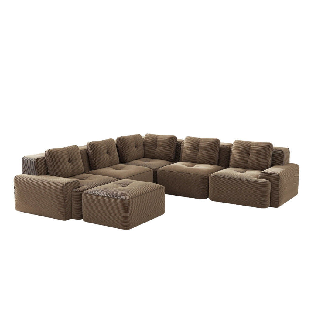 Divano angolare modulare senza struttura in velluto a coste marrone 295×295×69 cm