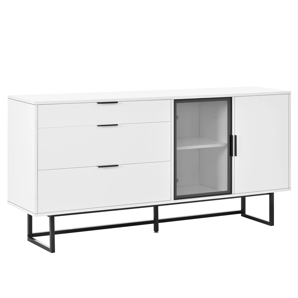 Credenza con Vetrina e LED ¨C Xylo ¨C Bianco, Cassetti, Ante in Vetro