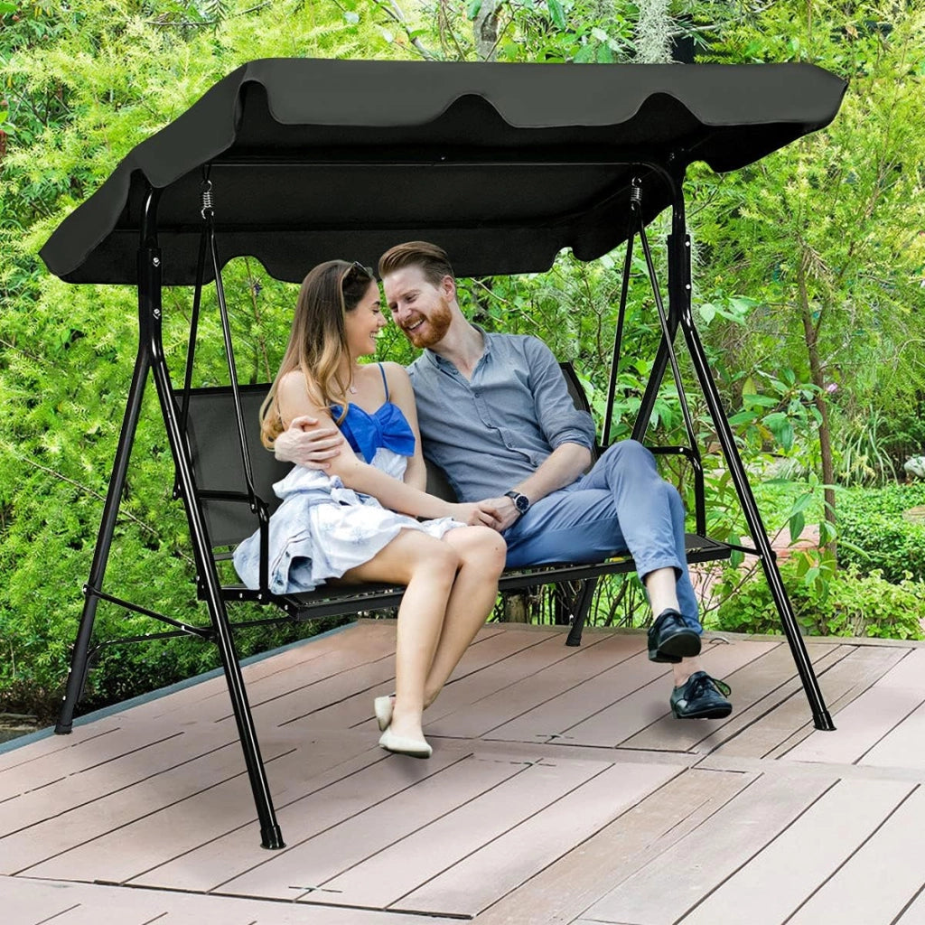 Dondolo da Giardino, a 3 Posti, Tetto di Ricambiabile, Telaio in Metallo e Texteline, con Copertura Anti-UV e Anti-Acqua, Arredo per Esterno, 173x119x152 cm, 2 Colori (2)