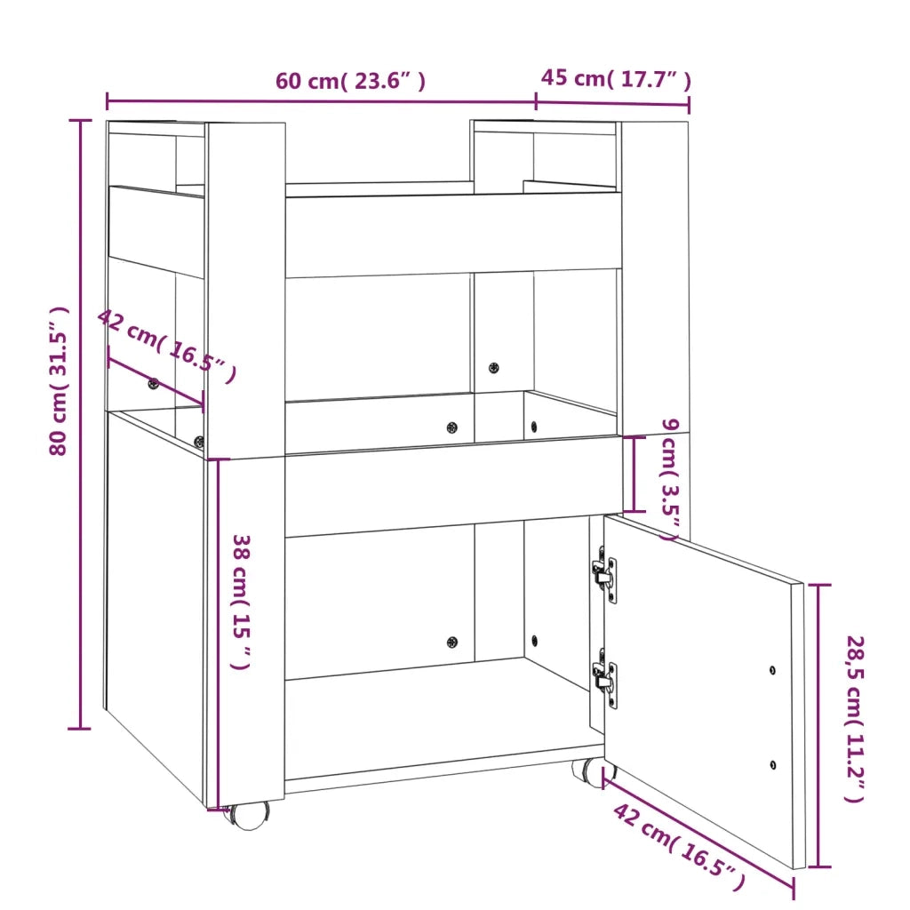 Carrello da Cucina Nero 60x45x80 cm in Legno Multistrato CFW4787206