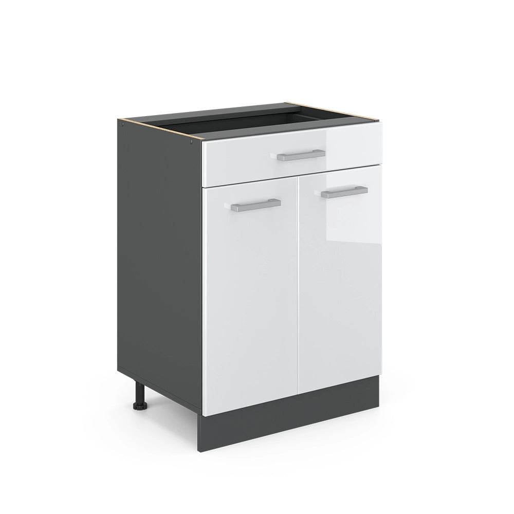 Vicco Mobiletto base per cucina Bianco lucido 60 cm con cassetto, senza piano di lavoro