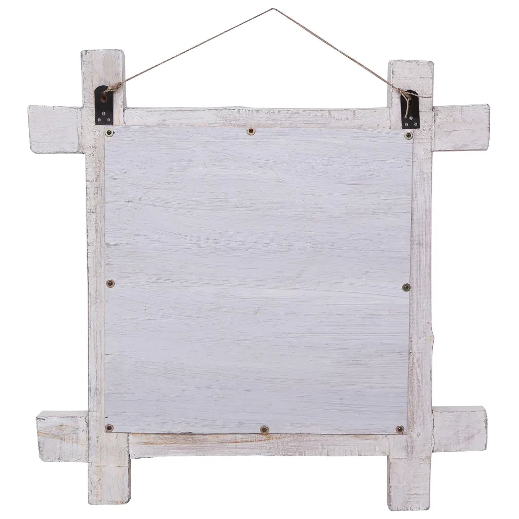 Specchio con Tronchi Bianco 70x70 cm Legno Massello di Recupero 283932
