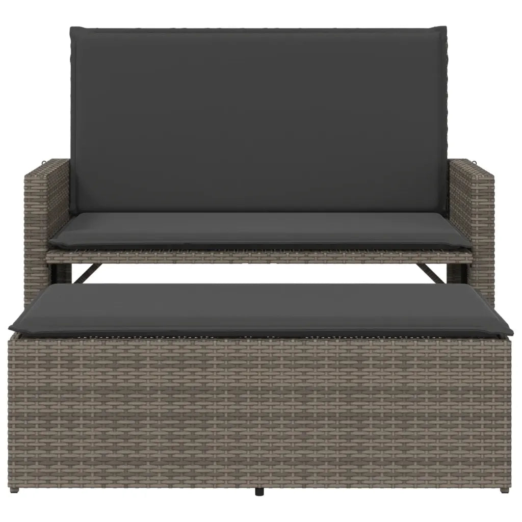 Panca da Giardino con Cuscini e Poggiapiedi-Sgabello-Panca da esterno Grigia Polyrattan
