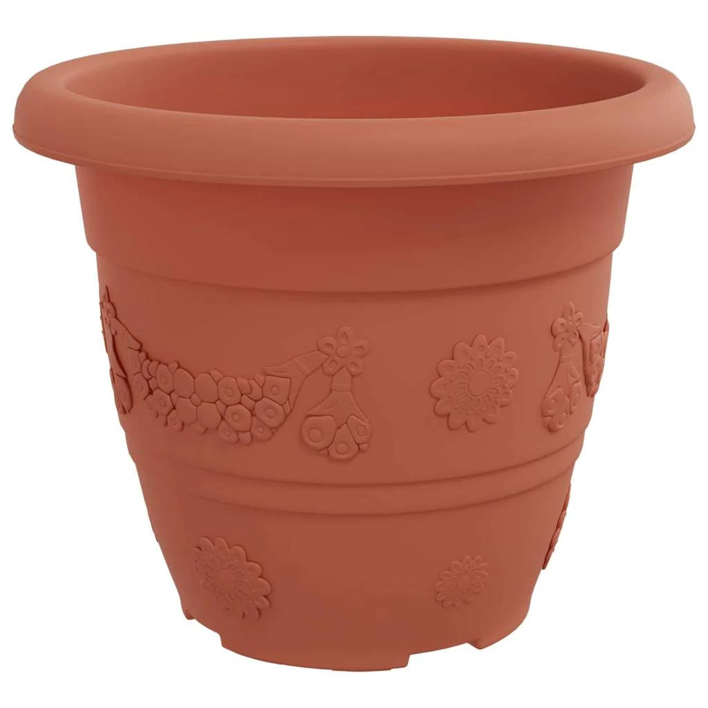 Set di 6 vasi da fiori rotondi moderni 26 x 21,5 cm leggeri multifunzionali per interni/esterni in plastica rosso mattone 02_0059323