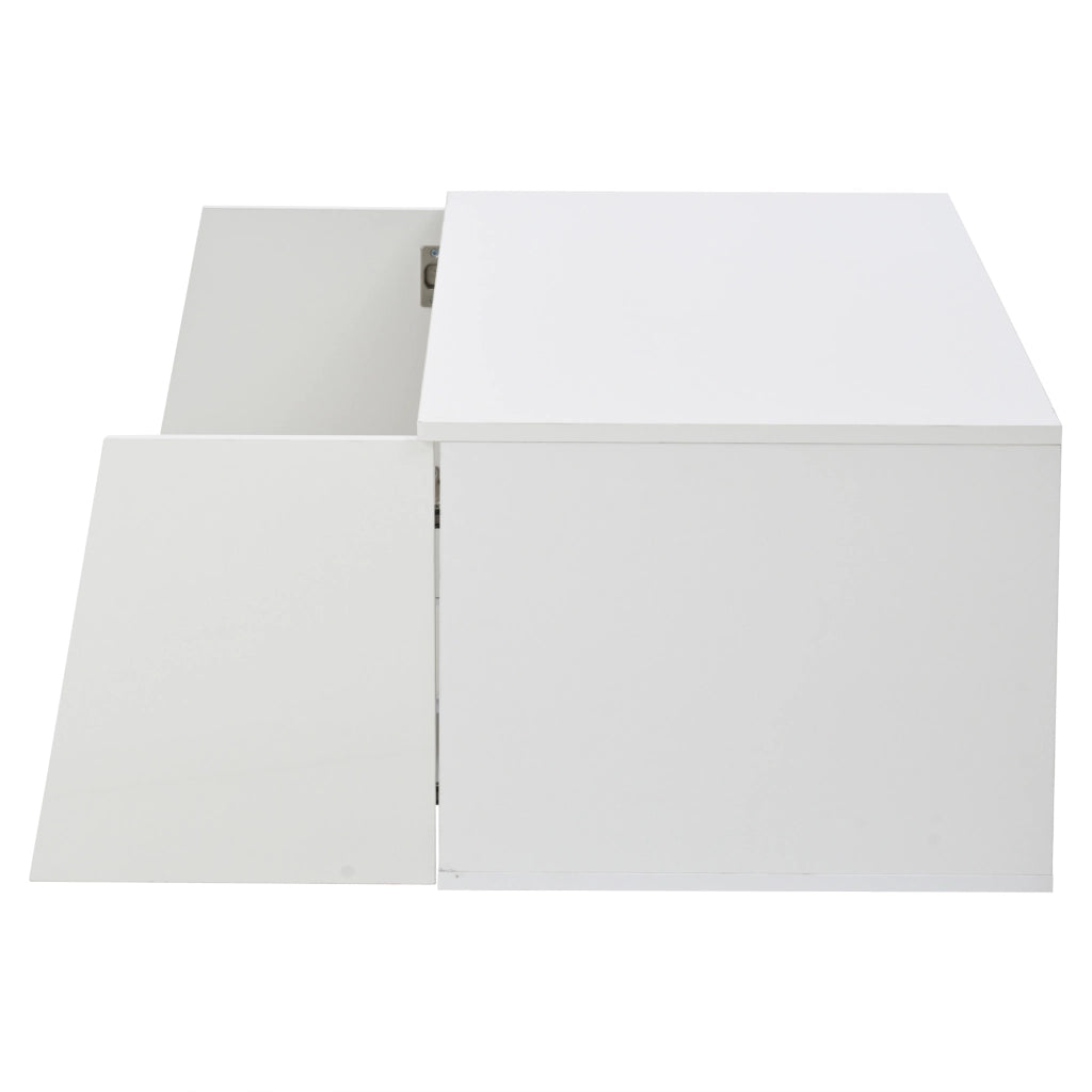 TAVOLINO DA SALOTTO LED 100x50x40 cm Bianco in Truciolare con 2 Armadietti e 1 Cassetto